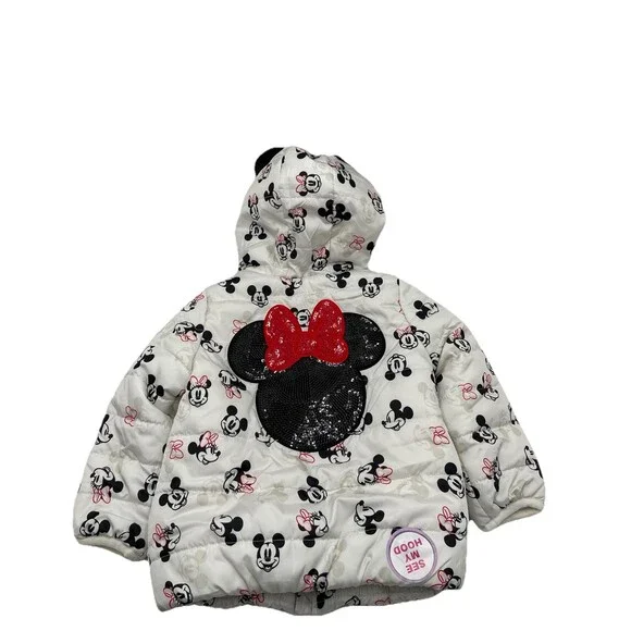 NWOT Disney Junior Minnie Full Zip Puffer Jacket Color White Size 3T - Picture 2 of 3